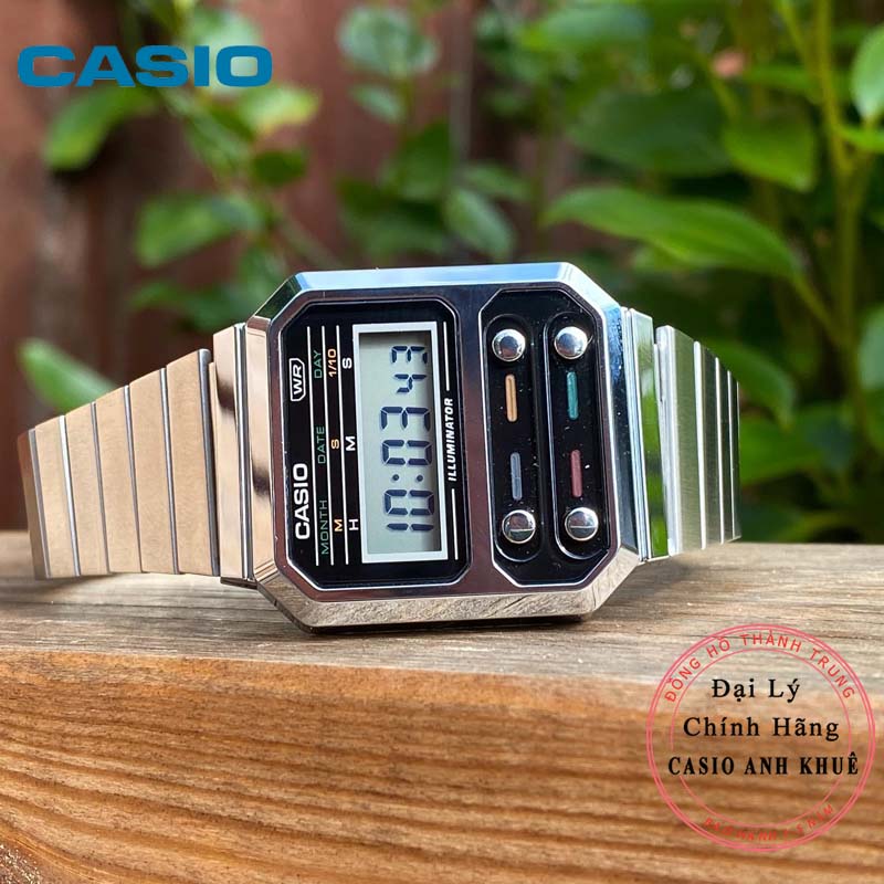 Đồng Hồ Casio A100WE-1ADF Vintage -Dây Kim Loại - Mặt Chữ Nhật Cổ Điển