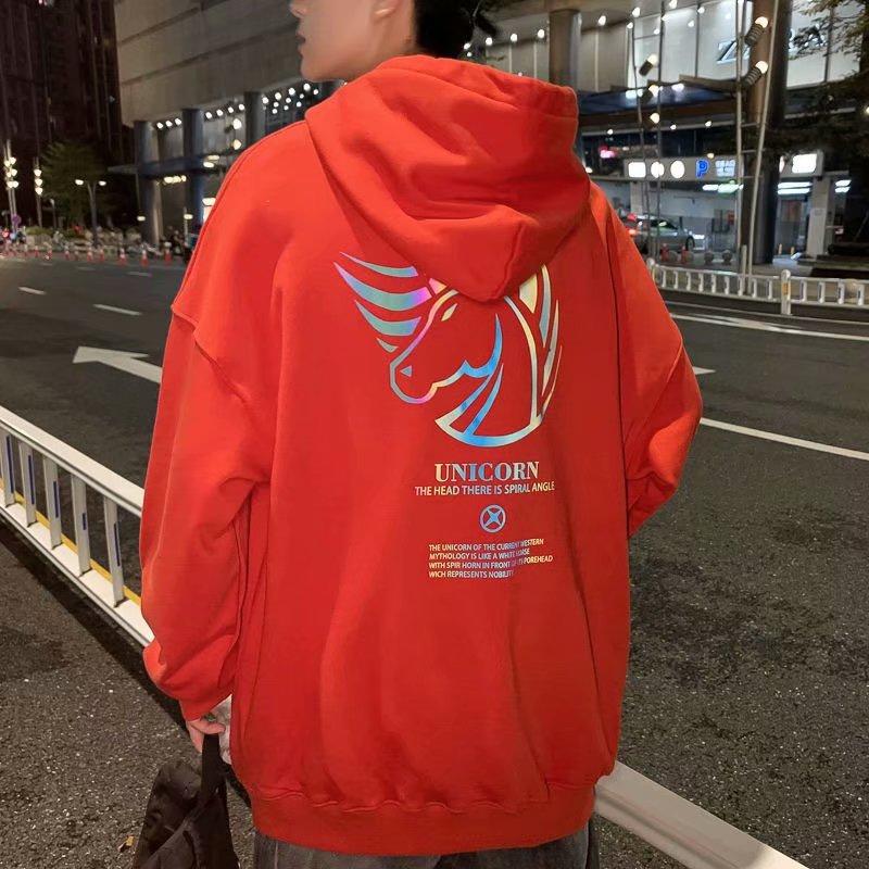 Áo hoodie tay dài dáng rộng in hình kỳ lân gồm 5 màu sắc