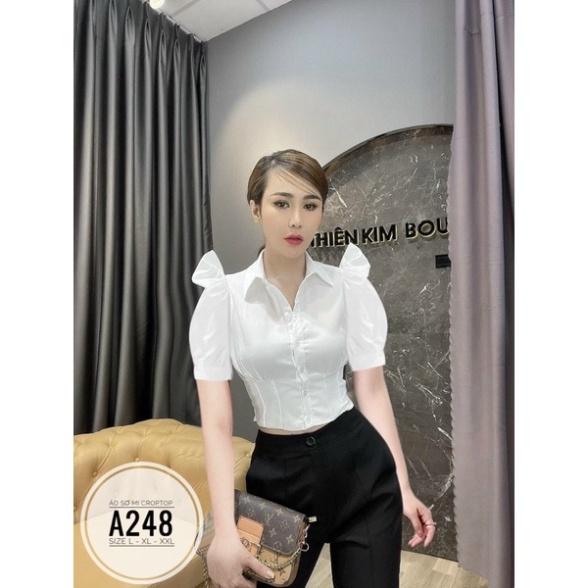 Bigsize 60-90KG vmart Áo sơ mi croptop A248 hàng Quảng Châu cao cấp chiết eo giấu bụng