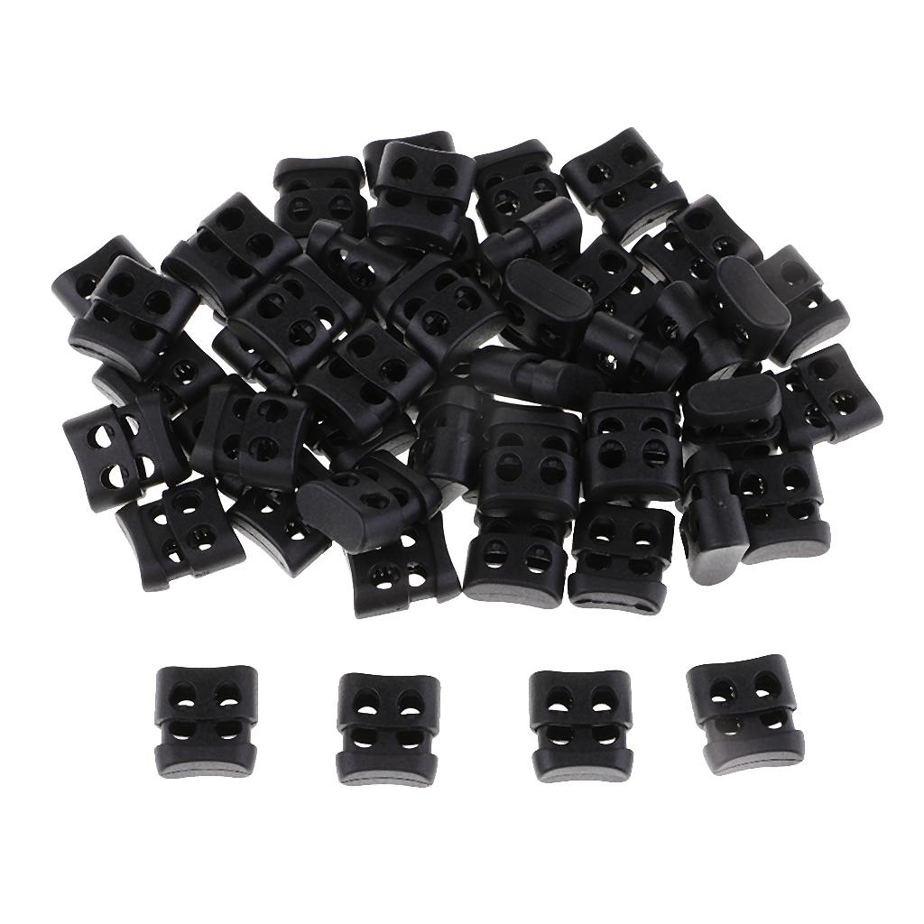 50 Cái Khóa Nhựa đen Chống Trượt Hai Dây Khóa Dây Cho Túi Dây Giày