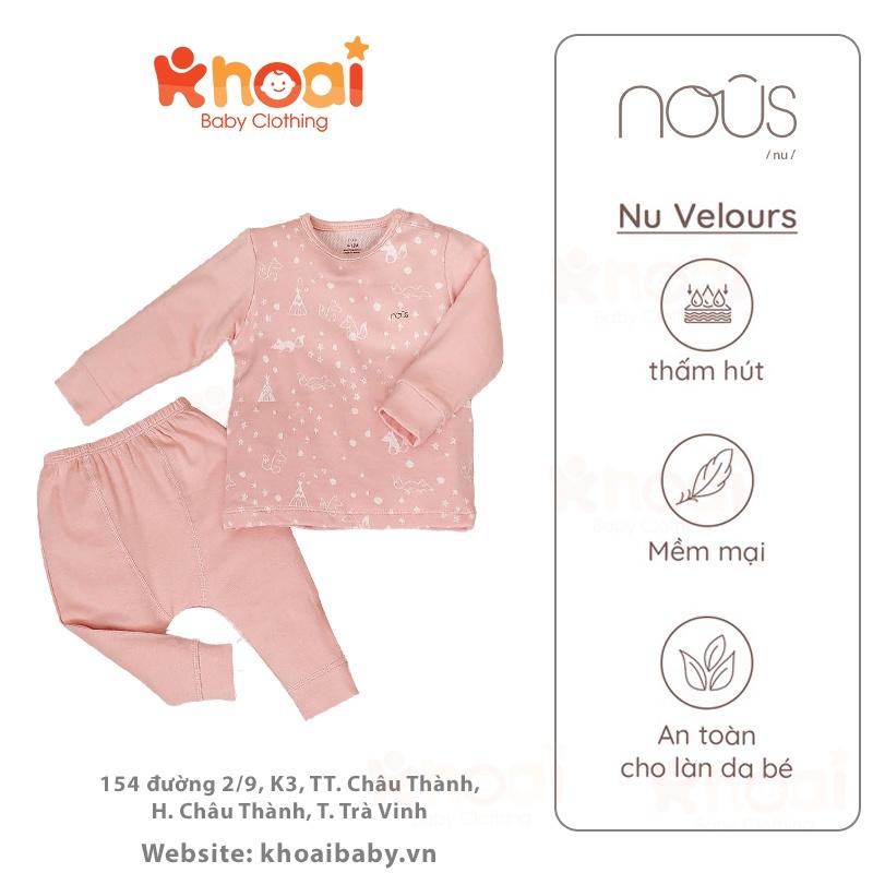 Bộ cài vai dài Nous cáo hồng đào - Chất liệu Nu Velours 95% cotton thiên nhiên