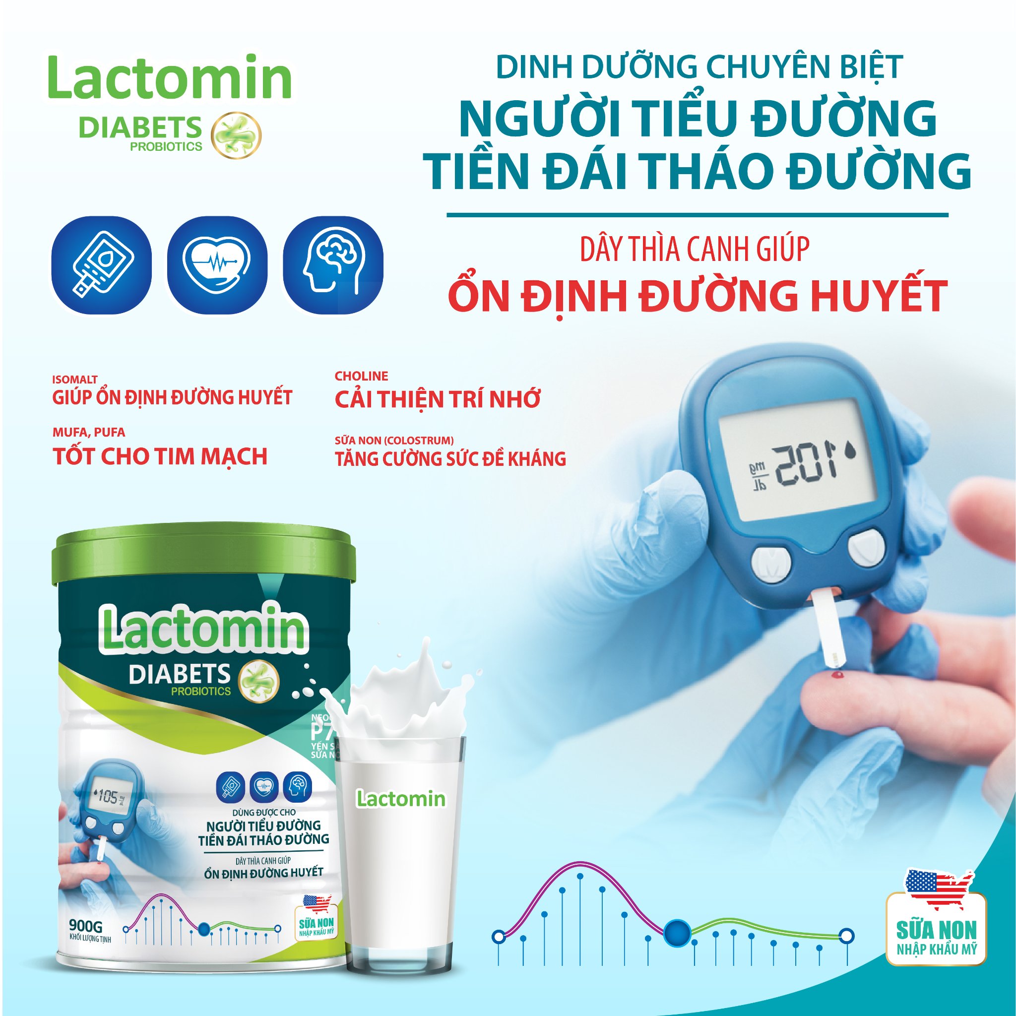 Sữa Mát cho người tiểu đường Lactomin Diabets 900g- Dễ tiêu hóa