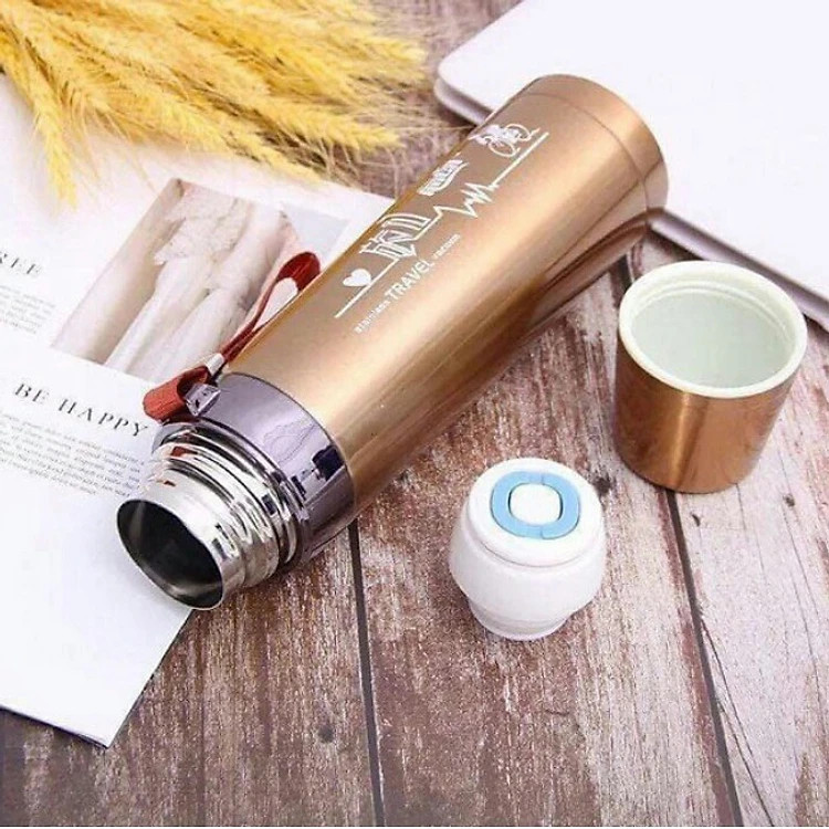 Bình Giữ Nhiệt Nóng Lạnh Cao Cấp Pure Healthy Happy 800ml, Bình Giữ Nhiệt Inox304 Không Gỉ Có Nắp Đậy Chống Tràn - Hàng chính hãng
