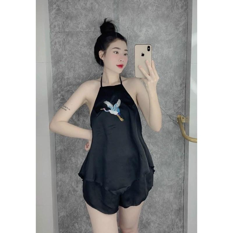 Set áo yếm hở lưng hạt thêu