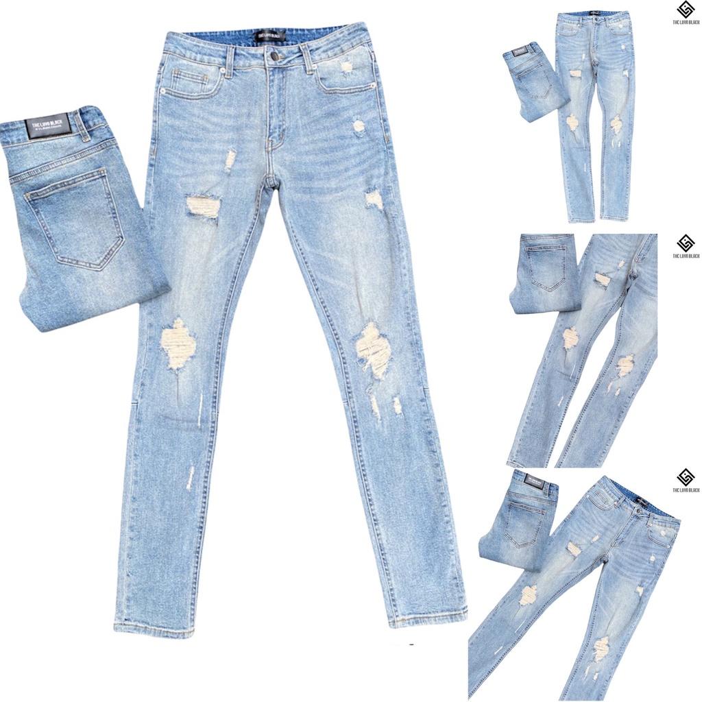 Quần Jean Nam The Luyn Black Phong Cách Streetwear Rách Gối Màu Xanh Nhạt Đơn Giản Dễ Phối Đồ