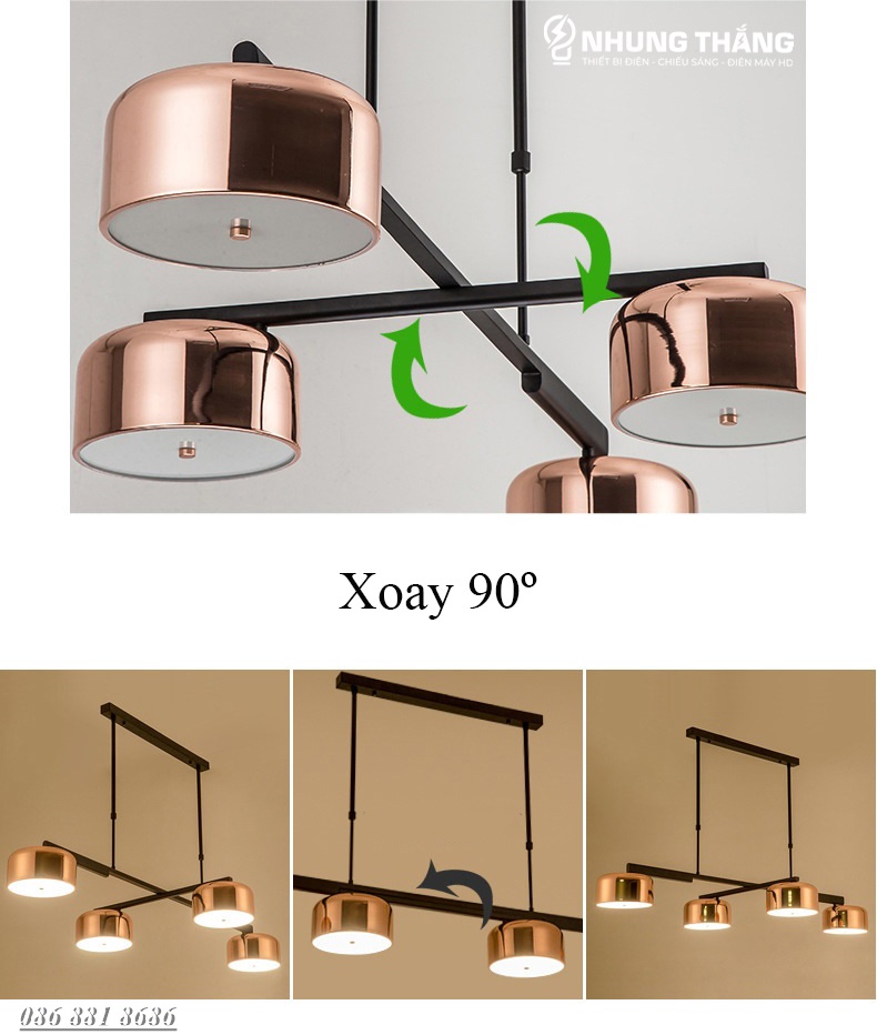 Đèn Thả 4 Chao Đui Đồng DGT-1501 - Xoay 90 Độ - Decor Trang Trí Nội Thất Sang Trọng - Phong Cách Hiện Đại - Có Video