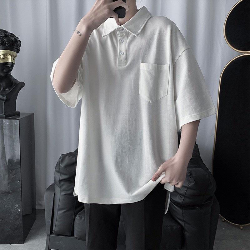 Áo polo tay lỡ trơn đơn giản nam nữ đều mặc, chất cotton mặc đi học đi chơi đều đẹp A1