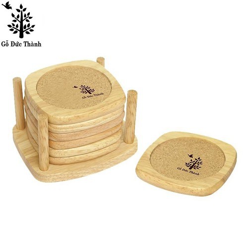 Miếng Lót Ly Cao Cấp Hình Bầu, Có Miếng Bần Thấm Nuớc, Khay Đựng Ly Gỗ Trang Trí, Đế Lót Ly