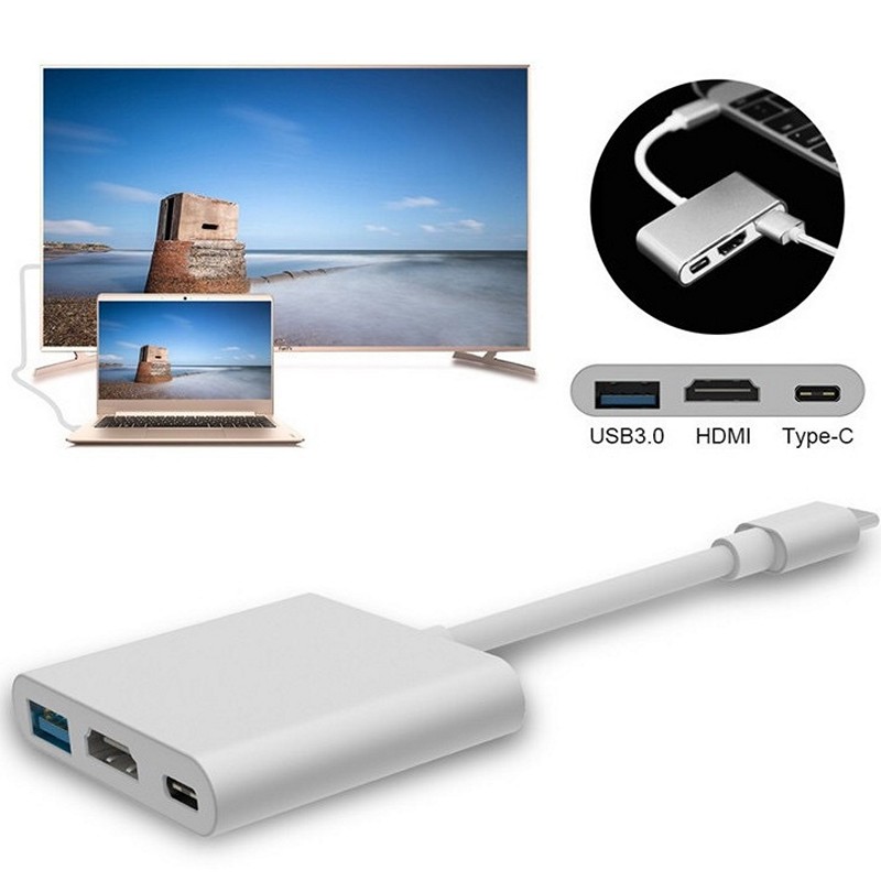 Thiết Bị Xuất HÌnh 4k Cho máy tính Macbook  -  Từ Cổng Type-C ra HDMI + USB 3.0 + Type-C