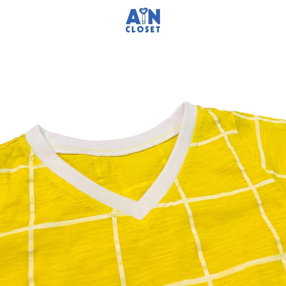 Áo ngắn tay unisex họa tiết Caro vàng thun cotton - AICDBTC6NAJG - AIN Closet