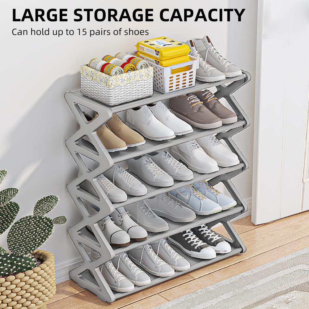 5 Tier Shoe Rack X Shape Shoe Organizer Dustproof Storage Shelf Galvanized Steel Non-Woven Fabric for Living Room Office