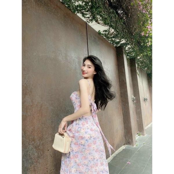 Đầm maxi cột nơ lưng đi biển xinh yêu chất voan hoa có lót và sẵn bra ngực TRIPBLE T DRESS - size M/L - MT1