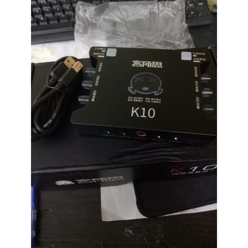 Combo sound card thu âm,Micro BM800,Livestream XOX K10, chân kẹp bàn, màng lọc âm( full bộ)Tặng tai nghe