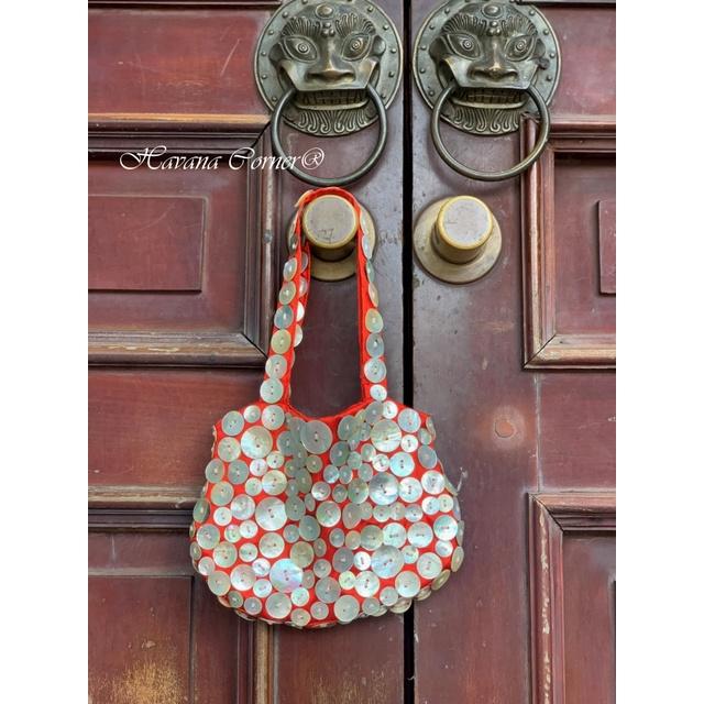 Túi xách tay đi tiệc khuy trai chất liệu taffeta handbag 20*15 cm - Vietnam Handmade Pouch With Embroidery