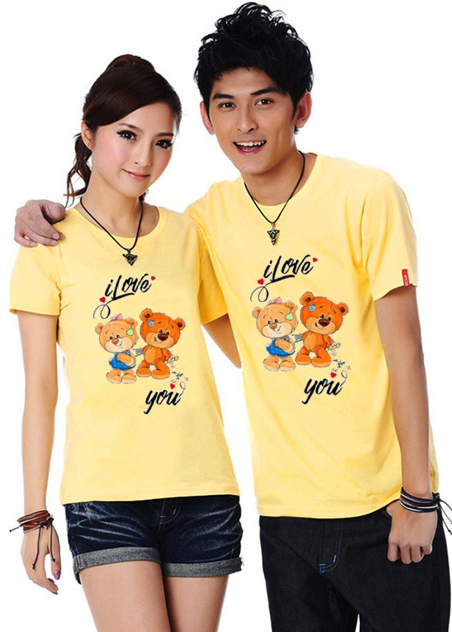 Bộ Áo Thun Đôi Nam Nữ I Love You Màu Vàng