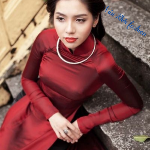 Áo dài đỏ đô áo dài lụa satin thời trang Vân Khôi- bộ áo dài truyền thống lụa satin sang trọng cao cấp - M