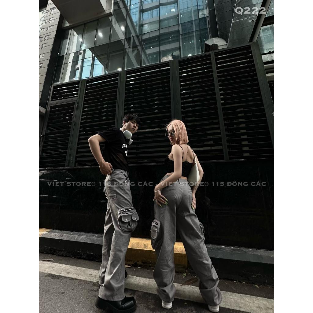 Quần Kaki Cargo Túi Hộp Khóa Zip Ống Suông Richky Màu Xám Q222
