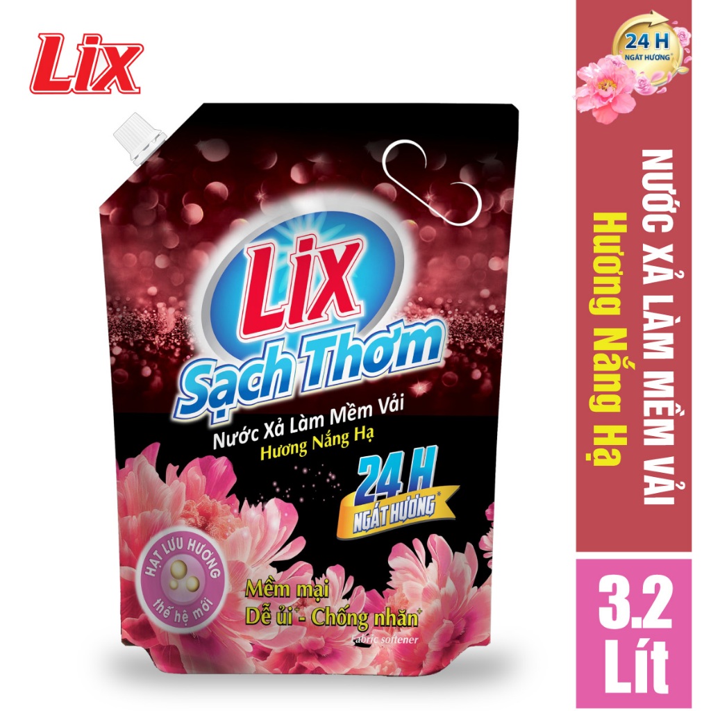 COMBO 2 túi nước xả vải Lix sạch thơm hương nắng hạ (2 túi x 3.2 lít) L17603