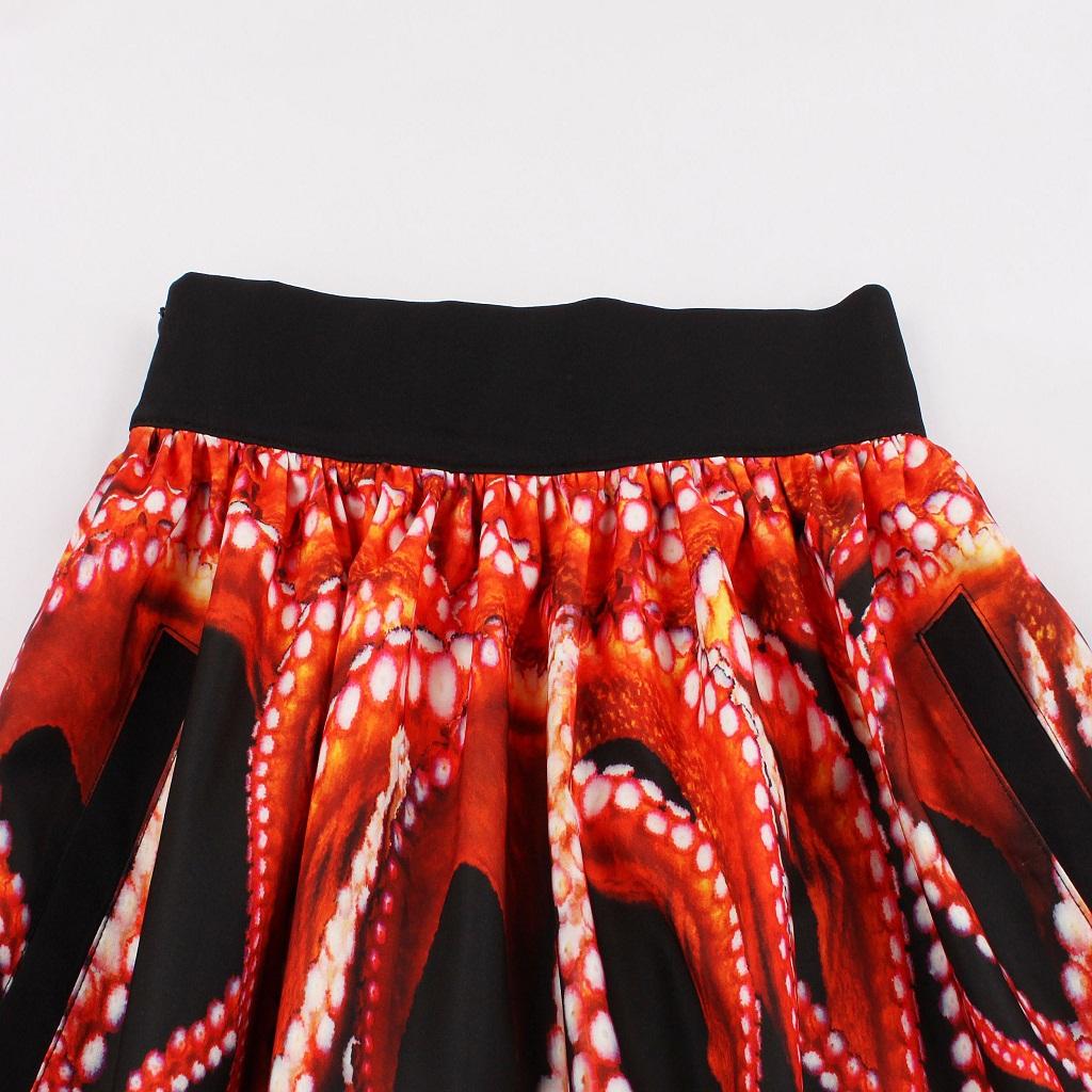 Women's Digital Print High Waisted Midi Party Skirt Vintage A-Line Pleated Skater Skirts