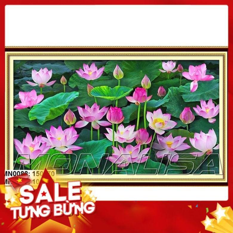 Tranh thêu chữ thập cao cấp ao sen đẹp KT 150x70cm