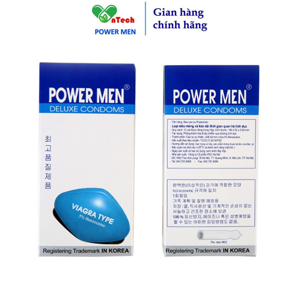 Bao cao su POWER MEN VIAGRA TYPE siêu mỏng trơn nhiều gel bôi trơn chứa 7% Benzocain siêu kéo dài thời gian