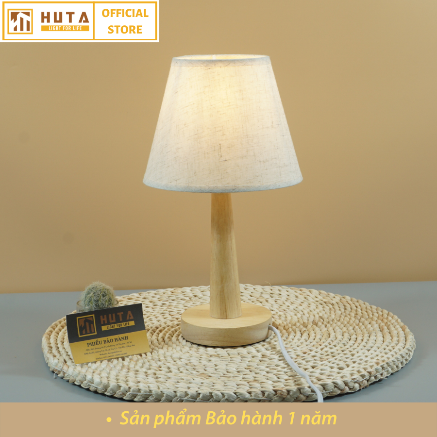 Đèn Ngủ Để Bàn Gỗ HUTA G2 Chao Nón Vintage Dễ Thương, Decor Trang Trí Phòng Ngủ, Đọc Sách Đầu Giường, Điều Chỉnh Độ Sáng, Bóng Led Sáng Vàng Tiết Kiệm Điện