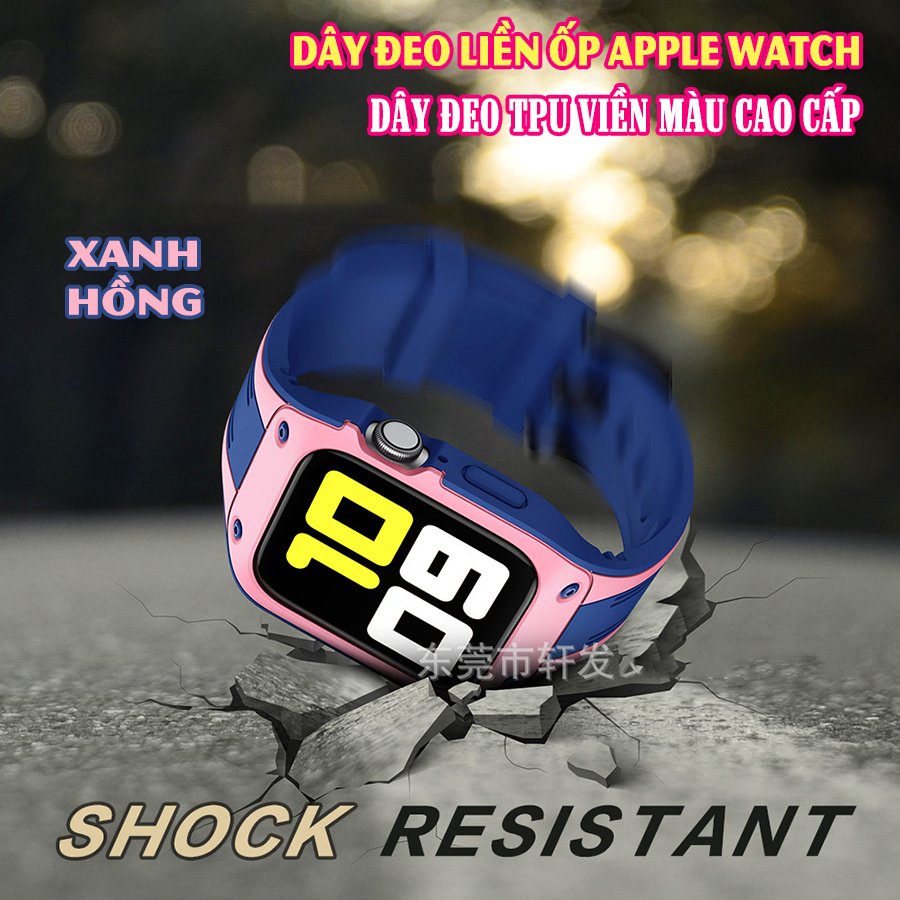 Dây Đeo liền ốp dành cho Apple Watch size 38/40/42/44mm TPU chống sốc viền màu_Xanh Hồng (tặng dán KCL theo size)