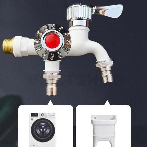 Vòi Nước 2 Đầu Ra Cao Cấp – Tiện Ích Cho Máy Giặt, Bồn Rửa, Sân Vườn