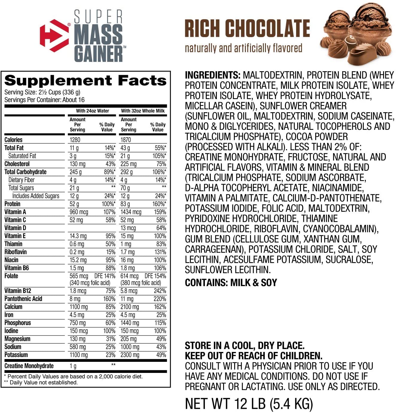 Super Mass Gainer 12lbs (5.4 kg) + Quà Tặng Sữa Hỗ Trợ Tăng Cân - Tăng Cơ Chính Hãng Dymatize