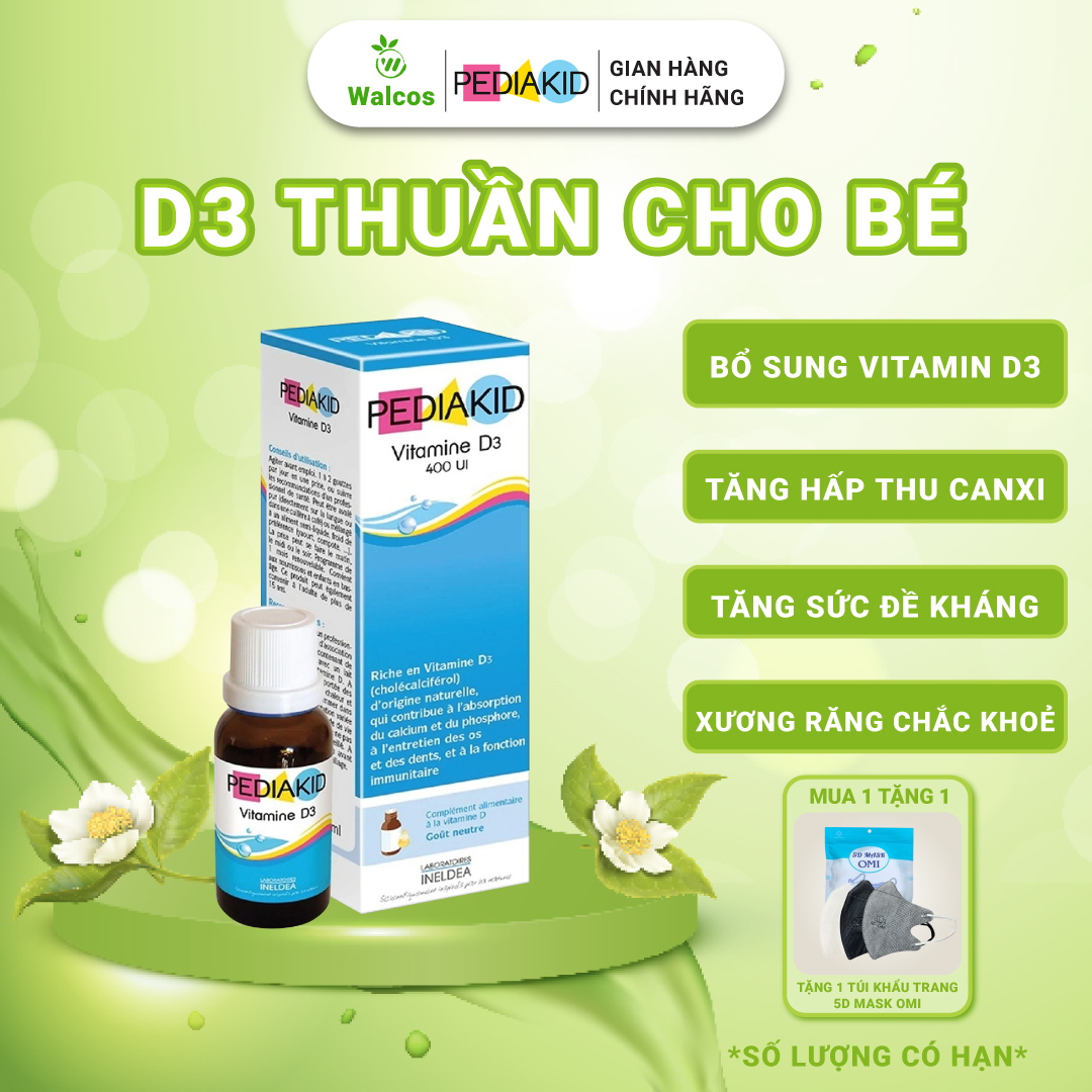 Vitamin D3 Thuần Cho Trẻ Sơ Sinh Pediakid Vitamin D3 Giúp Bé Ngủ Ngon, Giảm Quấy Khóc Đêm, Tăng Hấp Thu Canxi ( 20ml)