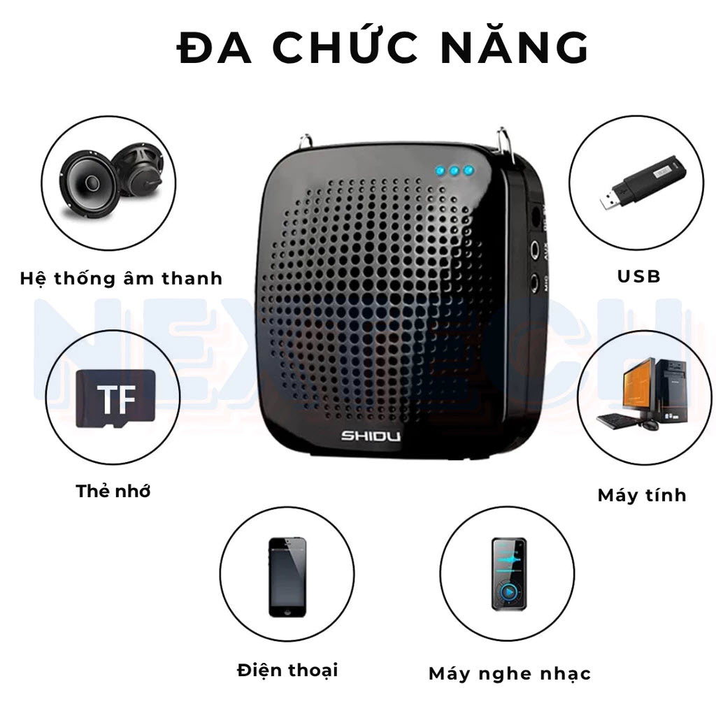 MÁY TRỢ GIẢNG SHIDU SD-S511 CÓ DÂY 15W PIN 2200MAH HIFI ÂM THANH. Loa trợ giảng Shidu S511 – Công suất 15W, Tần số 50Hz – 17KHz, Kết nối đa dạng USB Thẻ nhớ gắn ngoài AUX, Pin Lithium 2200mAh 10-15 tiếng sử dụng, Bảo Hành 12 Tháng. Hàng Chính Hãng