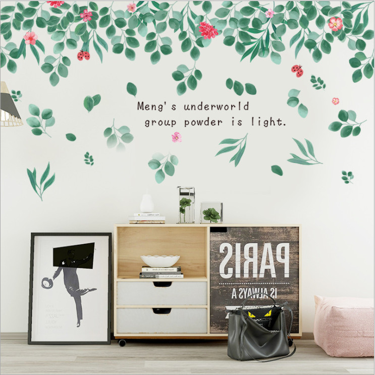 Decal dán tường Giàn lá xanh 3D mẫu số 3 trang trí nhà cửa sáng tạo, decal cao cấp có keo sẵn (71 x 132 cm)