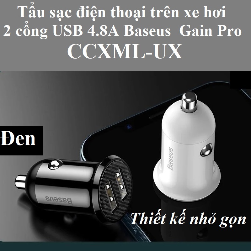 Tẩu sạc trên xe hơi 2 cổng USB 4.8A Baseus Gain Pro CCALLP02 - Hàng chính hãng