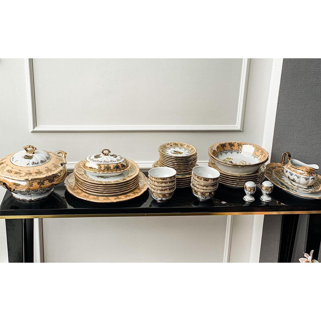 Bộ Đồ Ăn Mạ Vàng Tiệp, Set Bộ Bát Đĩa 48 Món Mạ Vàng Siêu Sang, Gốm Sứ Cao Câp, Made in Czech Republic