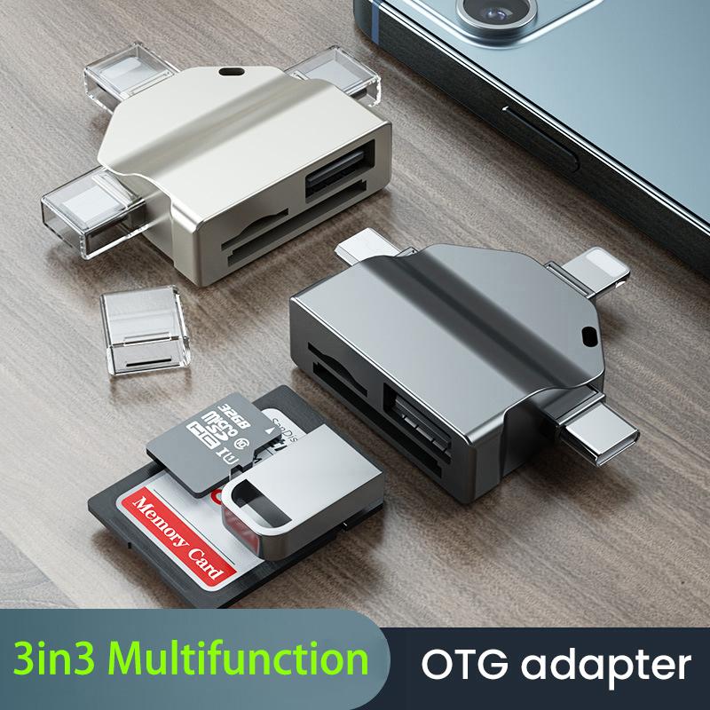 Bộ điều hợp OTG 3in3 cho iPhone IOS 13 trên Micro Type-C sang USB SD TF Readers