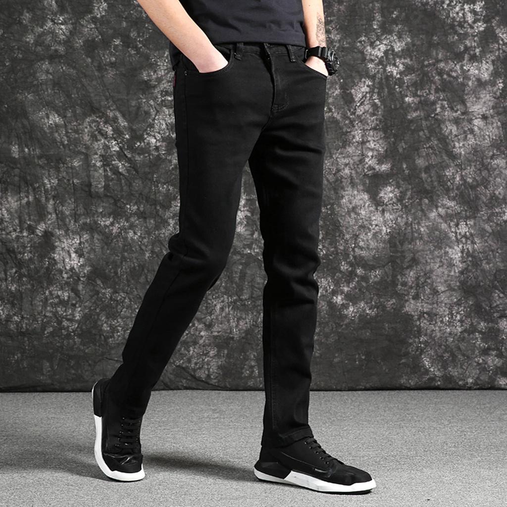 Quần jeans nam đen trơn 4MEN QJ1645 vải jeans cotton thun cao cấp co giãn, form Slimfit tôn dáng