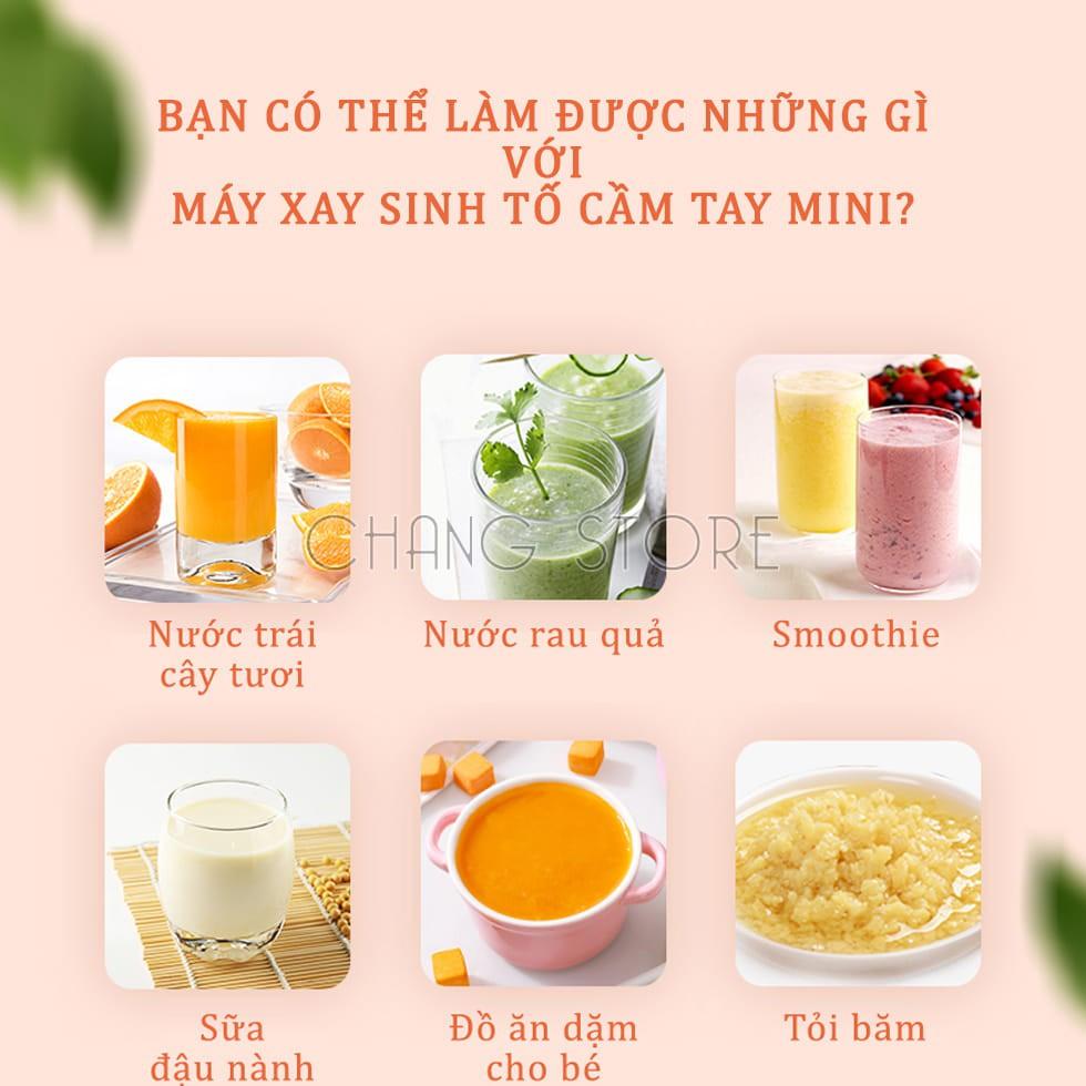 Máy xay sinh tố cầm tay mini dung tích 300ml hàng nhập khẩu sạc pin chất liệu nhựa ABS