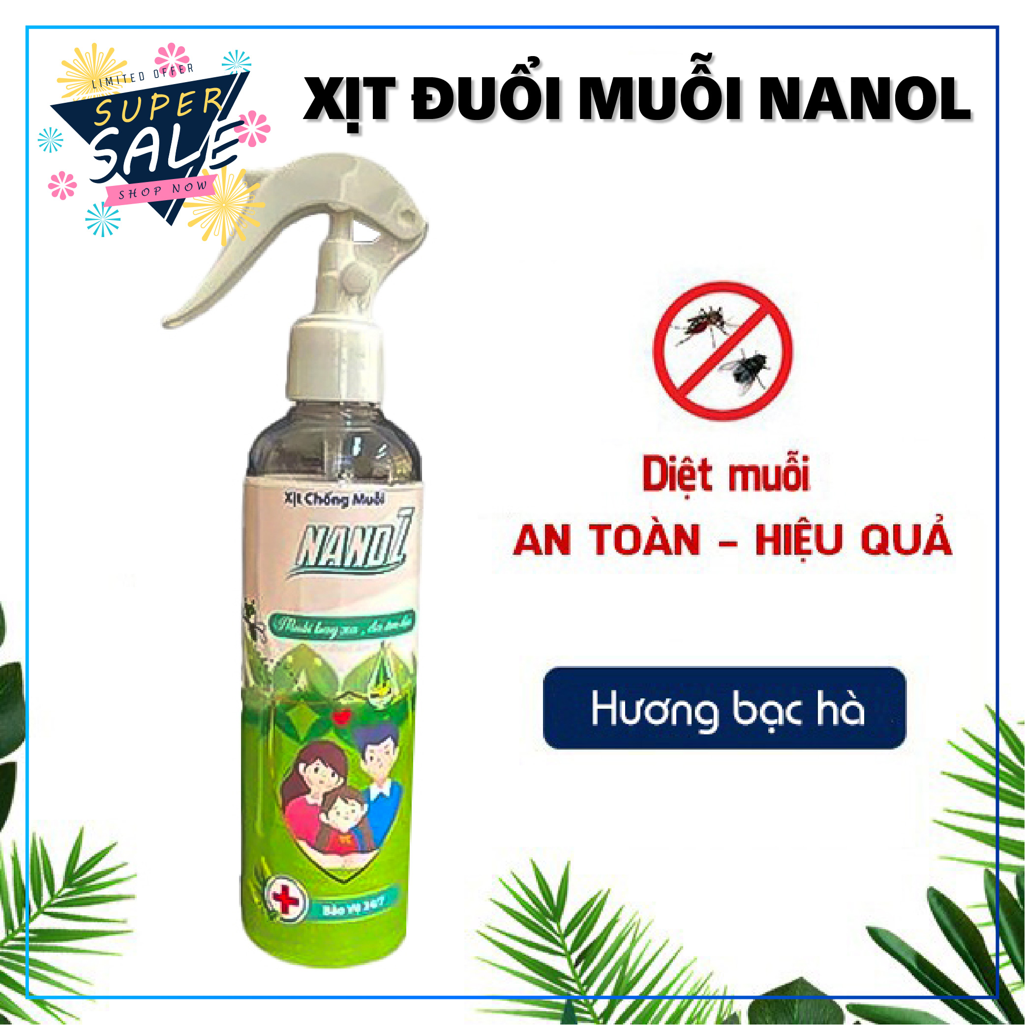 Xịt Đuổi Muỗi Hương Thảo Mộc Sinh Học NANOL - Chống Muỗi, Côn Trùng, Tinh dầu Sả Chanh An Toàn Cho Gia Đình