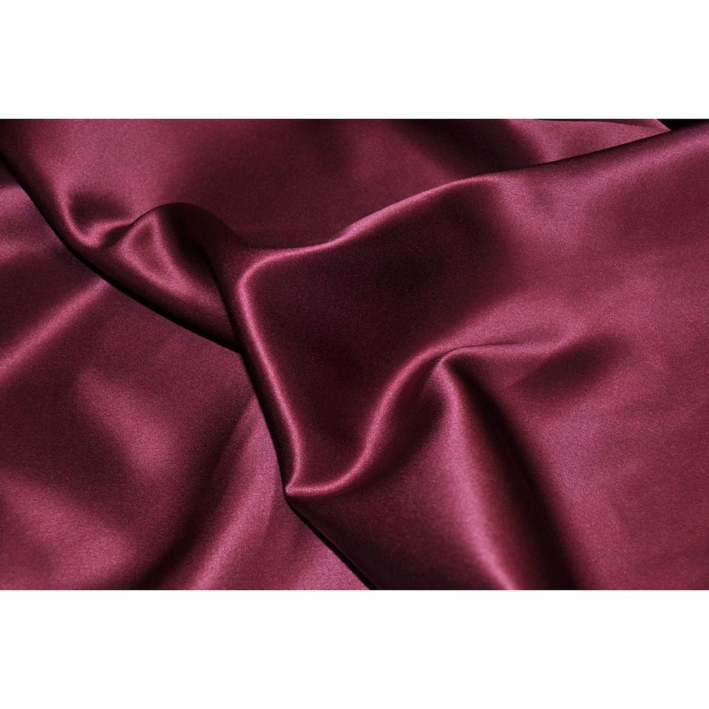 Bộ Chăn Trần Bông Ga Gối Phi Lụa 5 Món Cao Cấp Lan Bedding Màu Đỏ Mận
