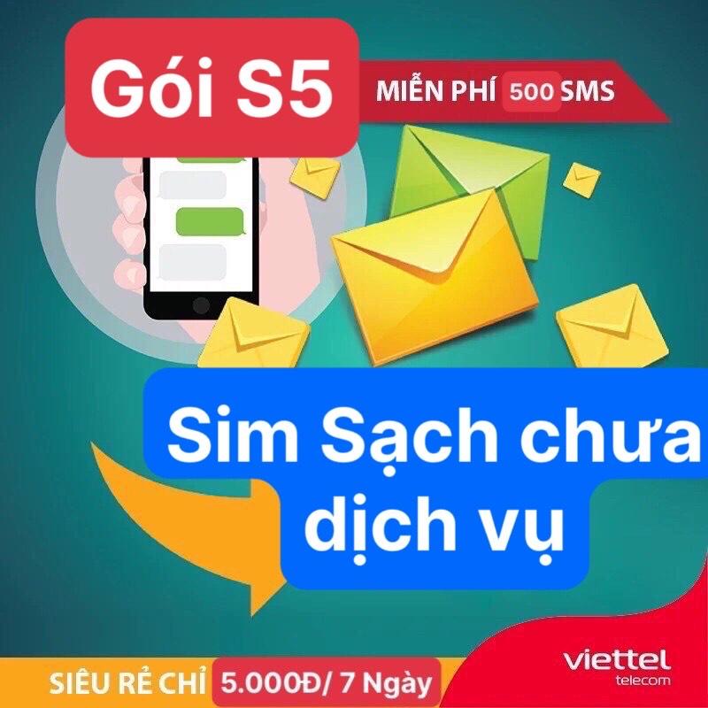 Bao chặn - Sim sạch Viettel loại chưa dịch vụ GÓI S5 ƯU ĐÃI 500 SMS MIỄN PHÍ CHỈ 5K/7 NGÀY, Miễn phí tin nhắn