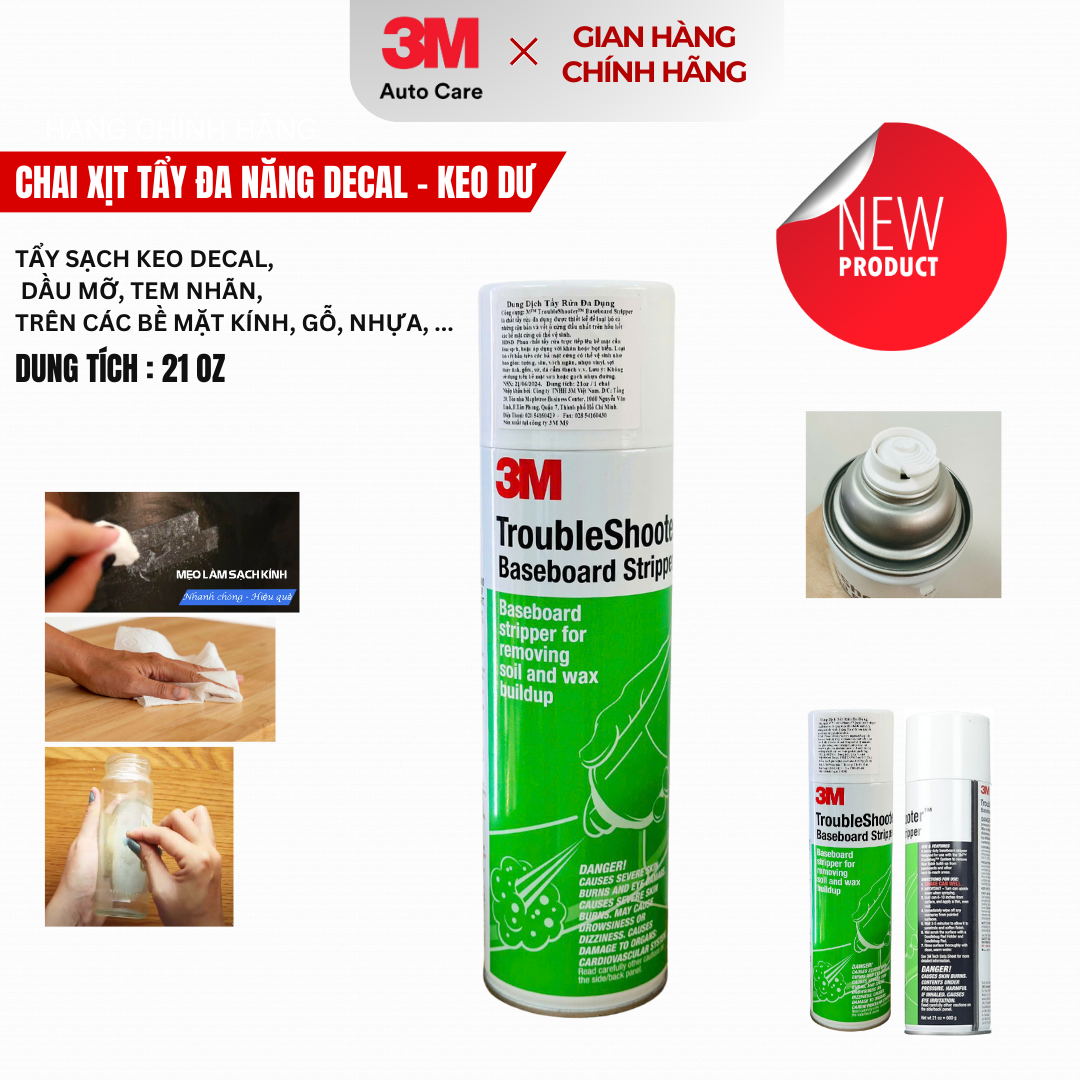 Chai Tẩy Đa Năng Keo Decal ...Tường, Sàn, Vách ngăn, Nhựa Vinyl. Sợi thủy tinh Gốm, sứ, Đá. Cẩm thạch 3M TroubleShooter - 21OZ/ 600g