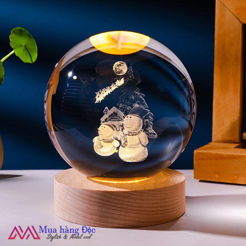 Bộ Quà Tặng Giáng Sinh 2022 Quả Cầu Pha Lê 3D LED Người Tuyết