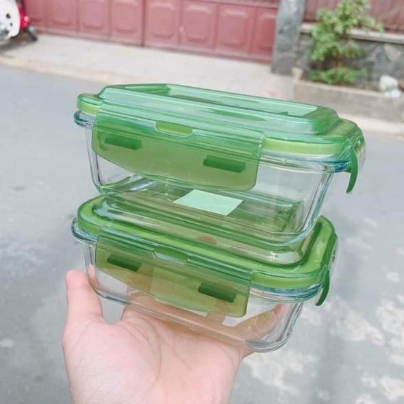 Set 03 Hộp Thủy Tinh Chịu Nhiệt Chữ Nhật 640ml - Nắp Có Ron Chống Tràn - Hộp Đựng Thực Phẩm - Hộp Mang Cơm