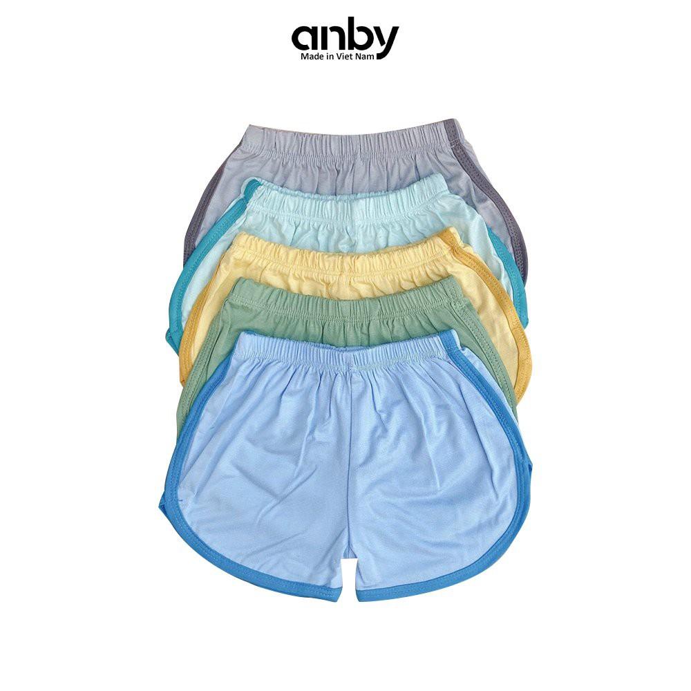 Set 5 quần đùi cho bé từ 0 đến 3 tuổi ANBY thun lạnh màu trơn bo viền dễ thương