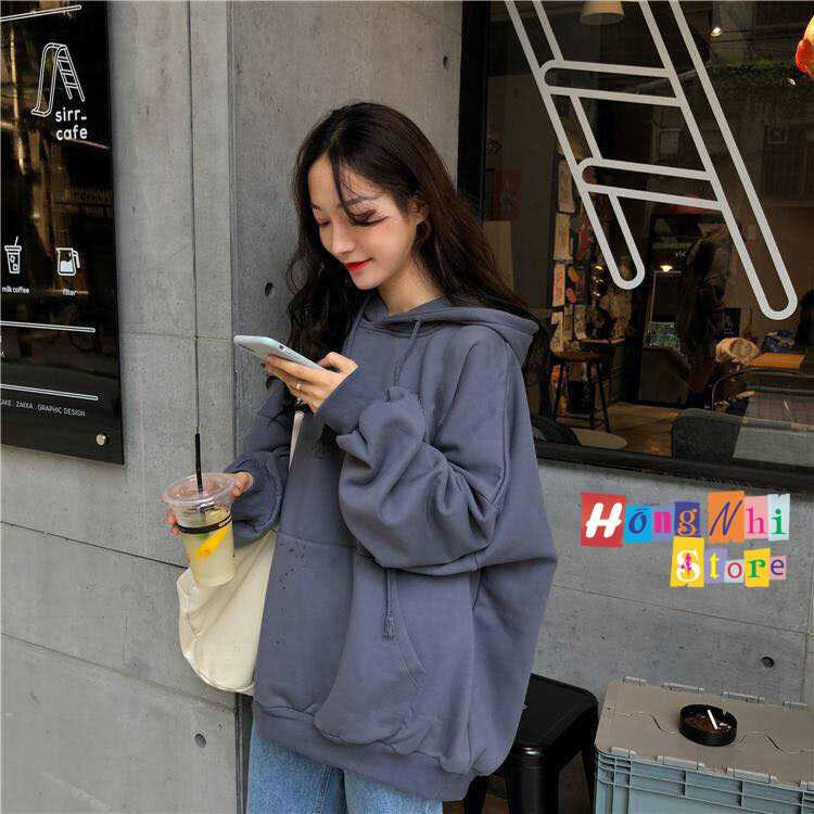 Áo Hoodie Trơn Màu Xám Đậm Cao Cấp Dáng Rộng Unisex Nam Nữ Mặc Được - MM
