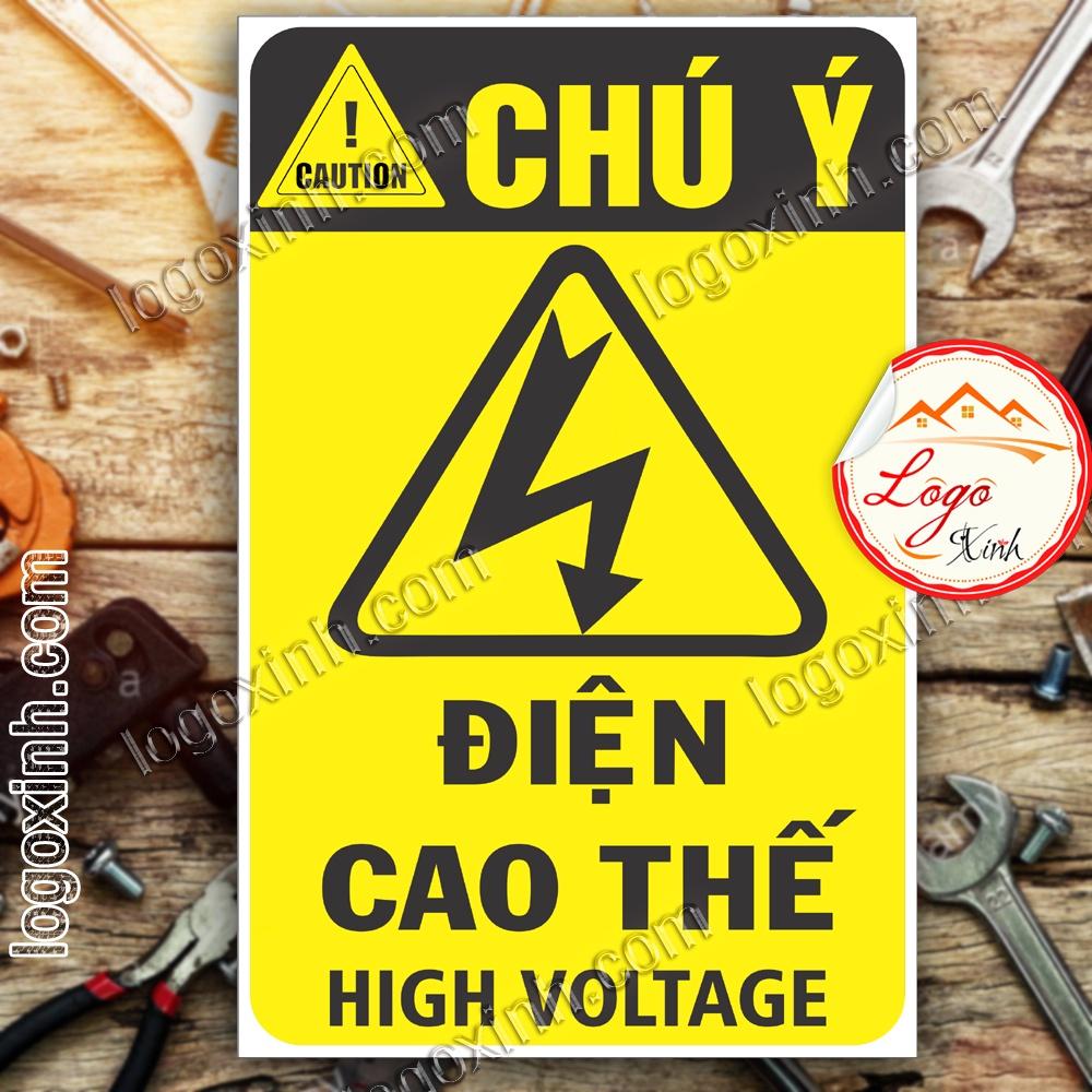 LOGO TEM STICKER CẢNH BÁO NGUY HIỂM ĐIỆN CAO THẾ HIGH VOLATGE CAUTION- HIỆU ĐIỆN THẾ CAO