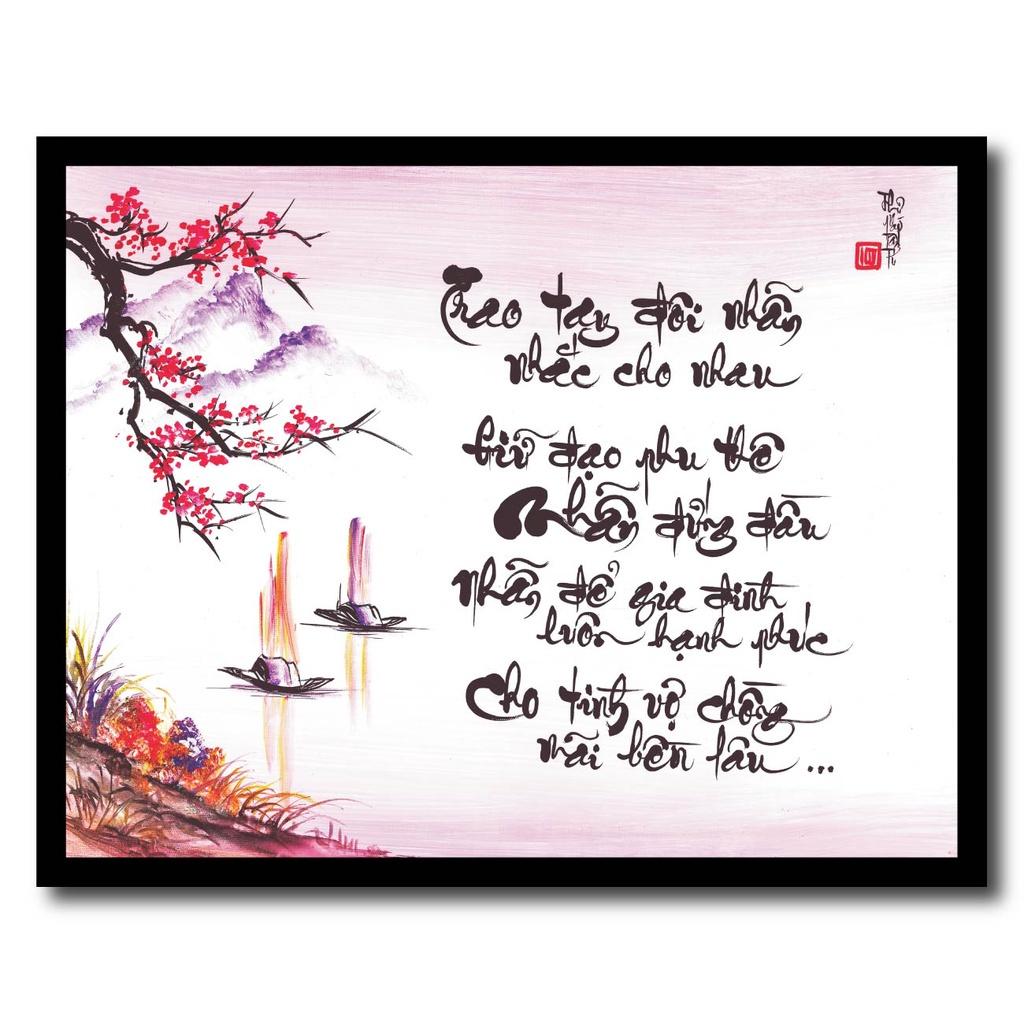 Tranh thư pháp treo tường kèm khung trang trí nhà cửa