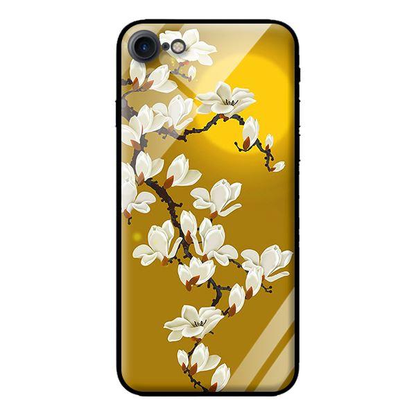 Ốp kính cường lực cho iPhone 8 Hoa Trắng Nền Vàng - Hàng chính hãng