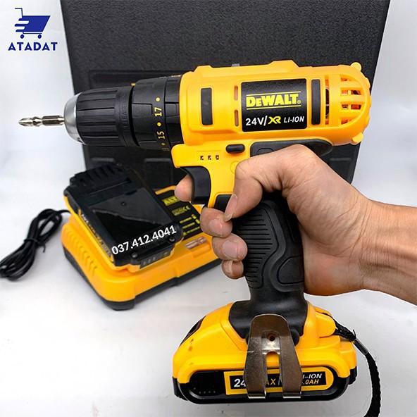 Máy Khoan Pin Cầm Tay Dewalt 24V Búa, Bắn Vít - TẶNG Phụ Kiên 22 Chi tiết - Máy Khoan 3 Chức Năng Búa - Khoan Bê Tông