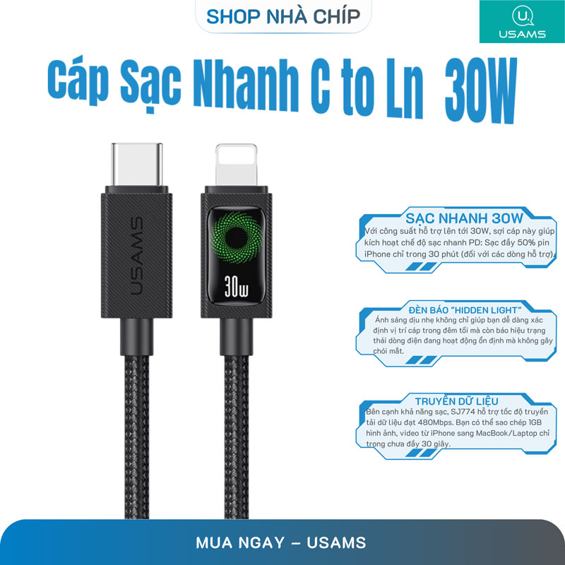 Cáp Sạc Nhanh C to Ln USAMS SJ774 U92 30W dài1.2M - Hàng Chính Hãng